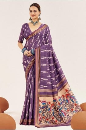 Silk Digital print Lavender Saree with Blouse SR29464