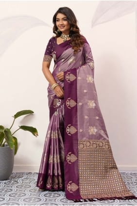 Weaving Saree in Lavender Silk SR29655