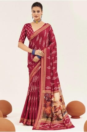 Magenta Silk Saree with Digital print SR29467