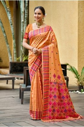 Silk Saree in Peach orange with Weaving SR30361