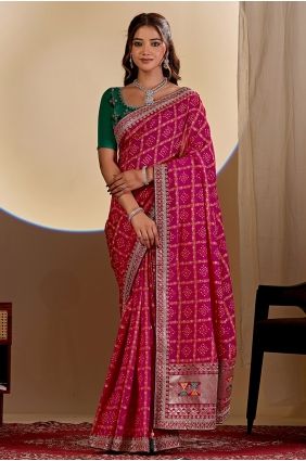 Saree in Pink Silk with Printed SR30177