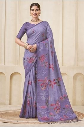 Saree in Purple Silk with Digital print SR29010