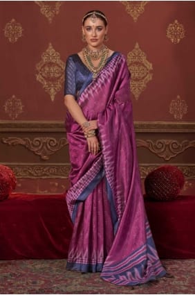 Embroidered Silk Saree in Purple SR29549