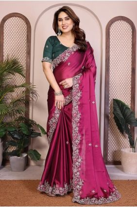 Purple Embroidered Silk Saree with Blouse SR29849
