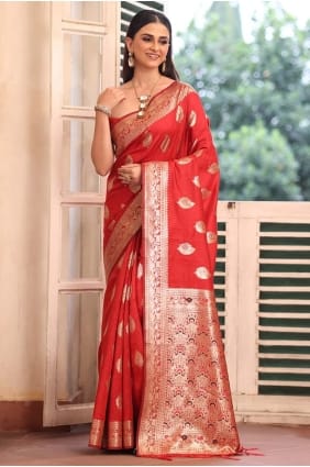 Silk Saree with Weaving in Red SR29156