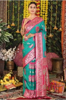 Weaving Silk Saree in Sea green with Blouse SR28893
