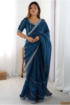 Teal Saree in Sequins,thread Silk SR29738