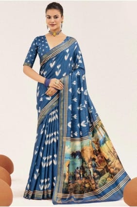 Blue Saree with Digital print Silk SR29465
