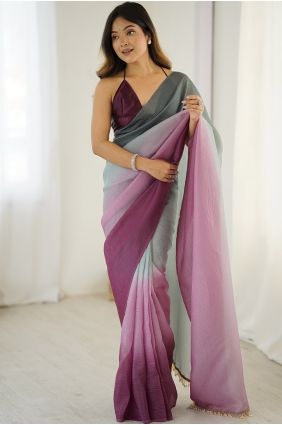 Grey Wine Embroidered Silk Saree SR29862
