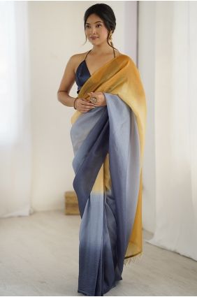 Yellow Grey Plain Silk Saree SR29869