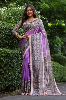Lavender Saree with Printed Silk SR29620