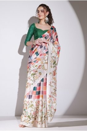 Printed Silk Saree in Multicolor with Blouse SR30247