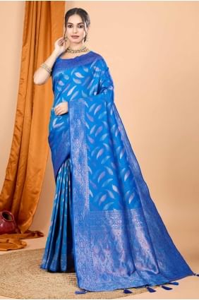 Silk Saree with Weaving in Blue SR28344
