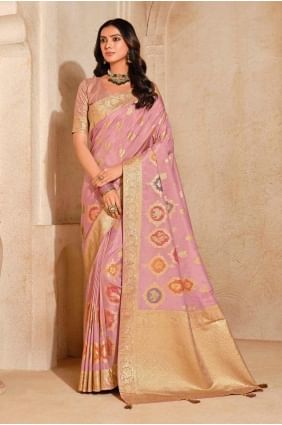Silk Saree with Weaving in Pink SR28392