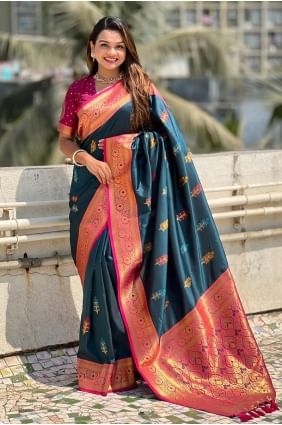 Silk Saree with Weaving in Rama  SR28400