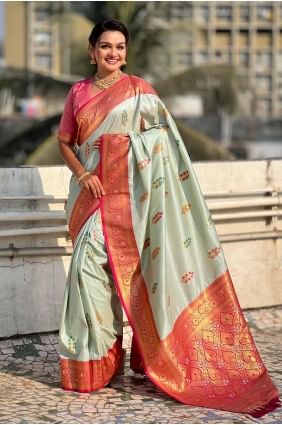Silk Saree with Weaving in Sea green  SR28396