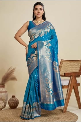 Silk Teal blue Saree in Weaving SR29148