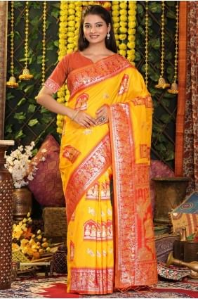 Weaving Silk Saree in Yellow with Blouse SR28890