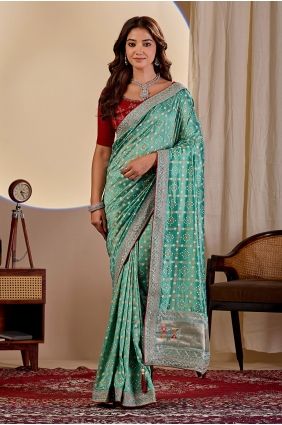 Printed Silk Saree in Sea green SR30170