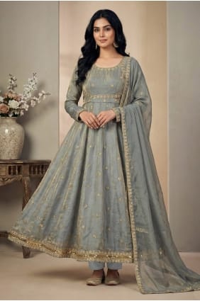 Grey Salwar Kameez in Silk with Sequins AS4252