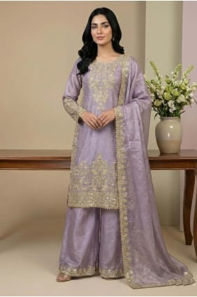 Lavender Palazzo Suit with Sequins Silk PZ4342