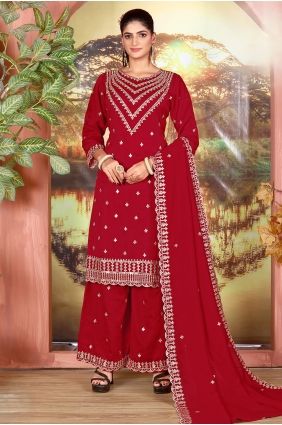 Maroon Palazzo Suit in Sequins Silk PZ4415
