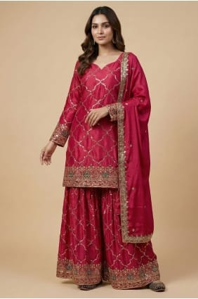 Pink Patiala Suit with Sequins Silk PZ4254
