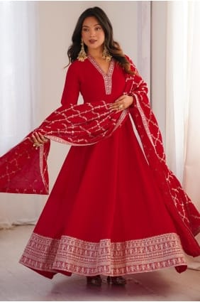 Sequins Silk Sharara Suit in Red with Dupatta GW1248