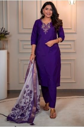 Weaving Silk Purple Salwar Kameez with Dupatta SK155755