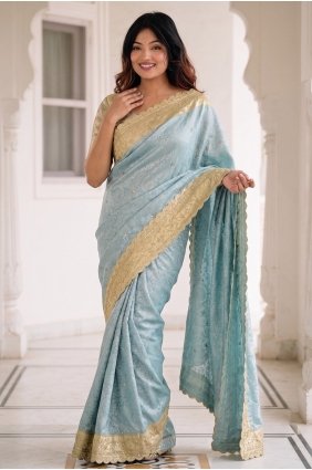 Sky blue Silk Saree with Embroidered SR30292