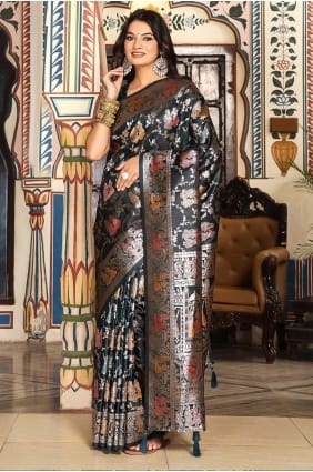 Saree in Teal green Silk with Embroidered SR29228