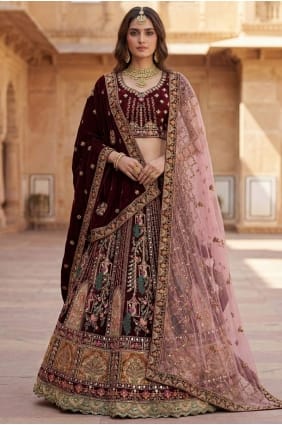 Dark maroon Thread Silk Lehenga Choli LC8943