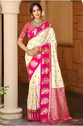 Silk Saree with Weaving in Beige SR29488