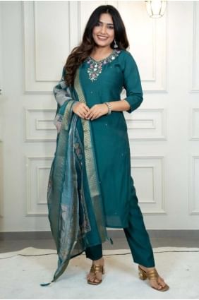 Dark rama Weaving Silk Salwar Kameez SK155751