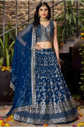 Weaving Lehenga Choli in Dove blue Silk LC8525
