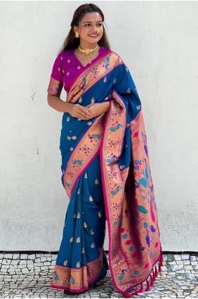 Firozi Saree with Weaving Silk SR29393