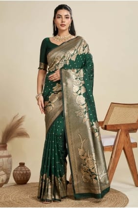 Weaving Silk Green Saree with Blouse SR29151