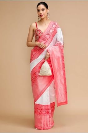 Silk Saree with Weaving in Off white SR28742