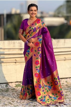 Purple Saree with Weaving Silk SR29515