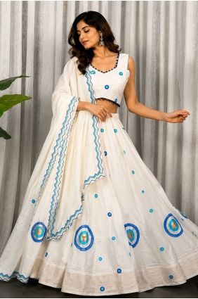 White Lehenga Choli in Thread Silk LC9149