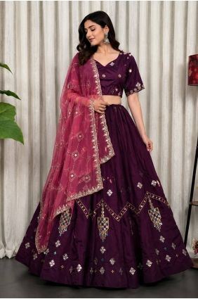 Silk Lehenga Choli with Thread in Wine LC9142