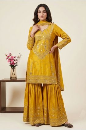 Yellow Embroidered Silk Salwar Kameez SS1382