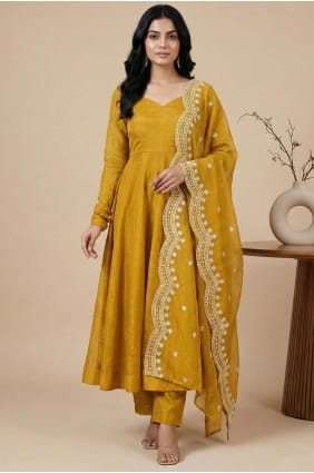 Yellow Salwar Kameez in Sequins Silk AS4212