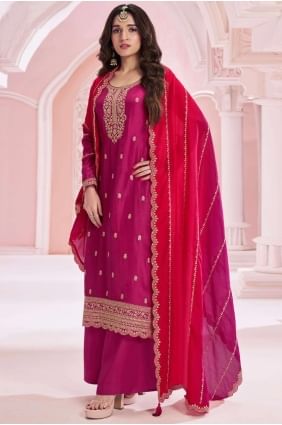 Silk Pinkish red  Eid Palazzo Suit with Dupatta PZ4098