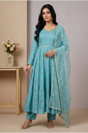 Sky blue Sequins Silk Anarkali Kurti AS4205