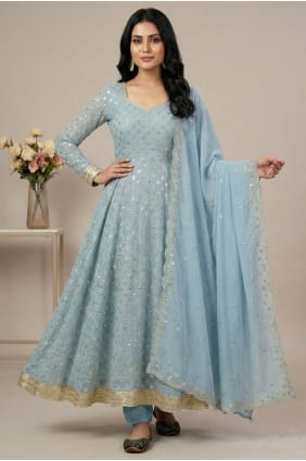 Anarkali Kurti in Sky blue Georgette with Sequins AS4206