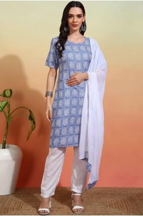 Sky blue  Crepe Printed Straight Pant Suit with Dupatta SK155492