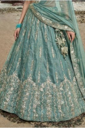 Embroidered Chiffon Sky blue Lehenga Choli with Dupatta LC9168