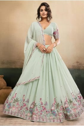 Embroidered Lehenga Choli in Sky blue Georgette LC8990