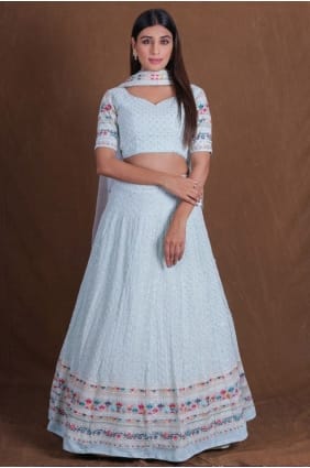Sky blue Thread Lehenga Choli in Georgette LC8840